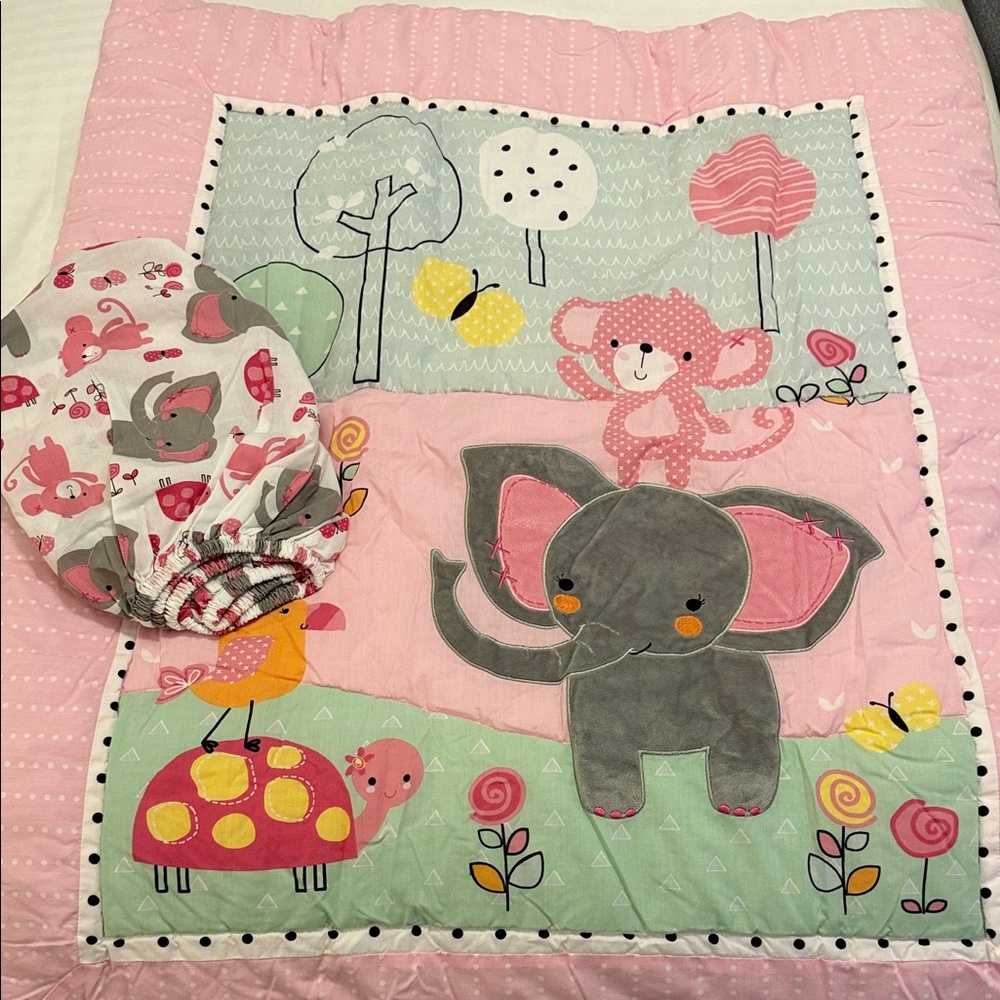 Pink and Gray Elephant Comforter Set
